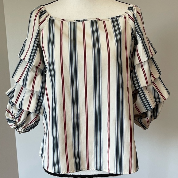 Tempted Los Angeles striped blouse in a size S sleeve detail flounce puff sleeve - Picture 1 of 11